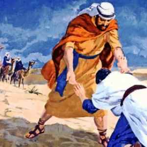 Yakub berlutut dihadapan Esau, kakaknya.
